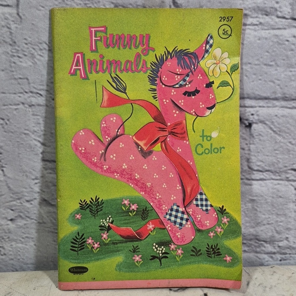 1961 Funny Animals To Color, Western Publishing Vintage Coloring Book Unmarked